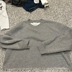 Top shop grey cropped frayed edge fleece sweatshirt